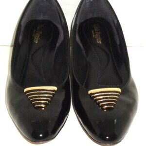 Hush Puppies Black Patent Leather Shoes Slip On Gold Embellishment